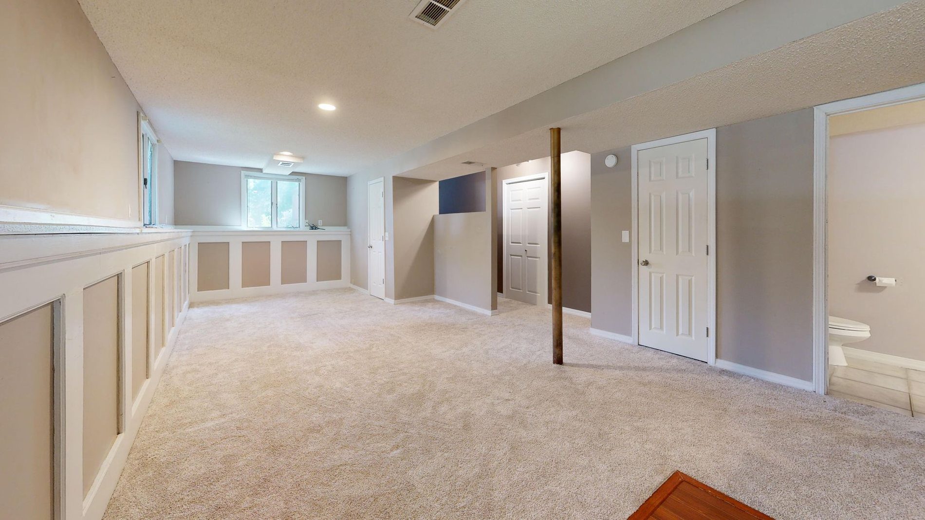 A dry finished basement, the result of a working sump system
