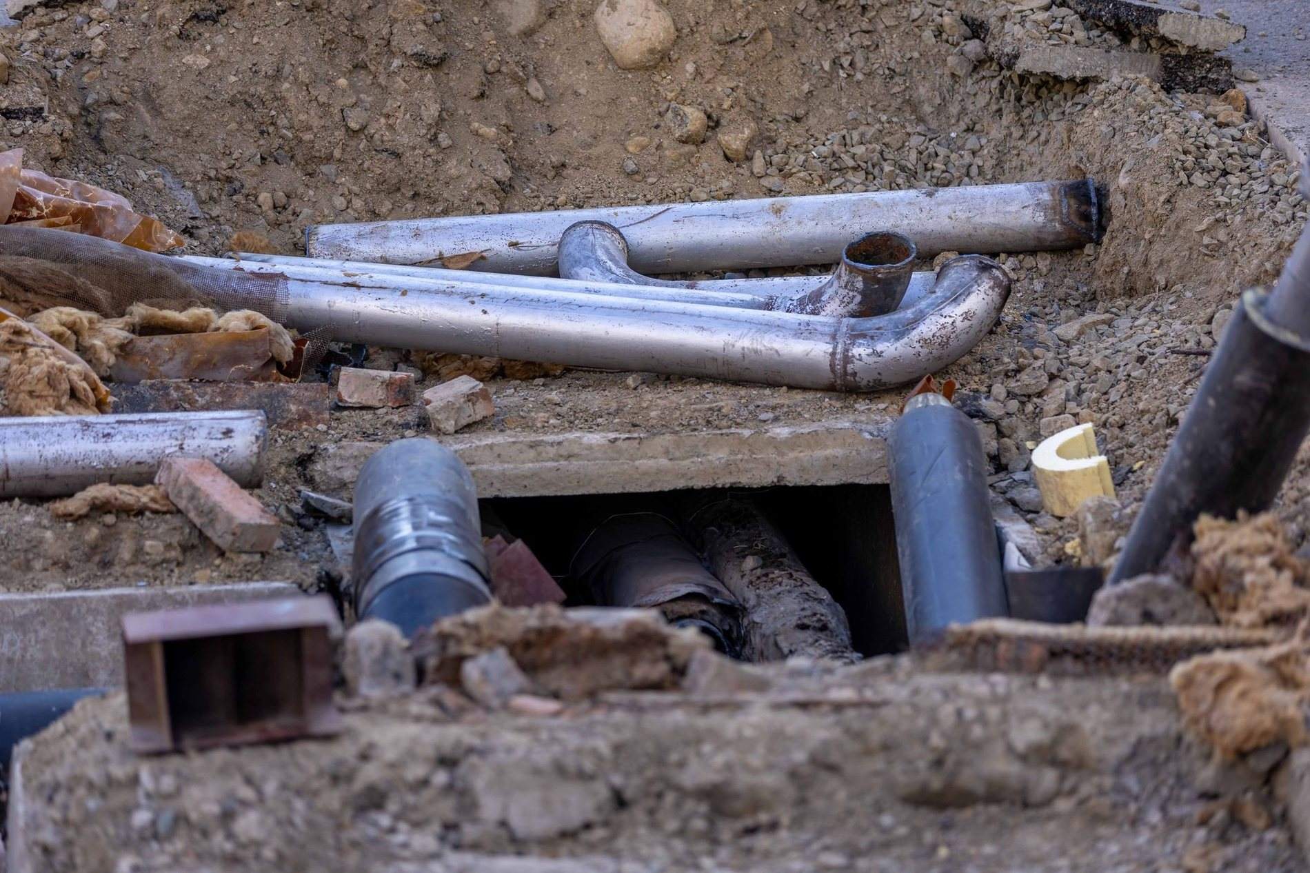 Water service line and fittings laid in an open trench